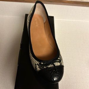 J Crew Black and Cream Snake Skin embossed Ballet Flat.